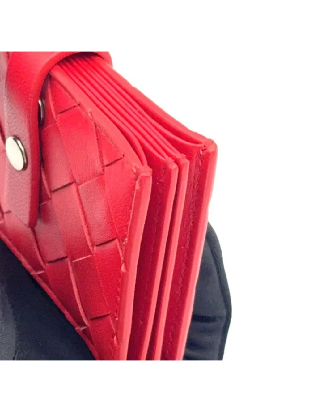 Bottega Veneta Intrecciato Leather Red Card Case Silver